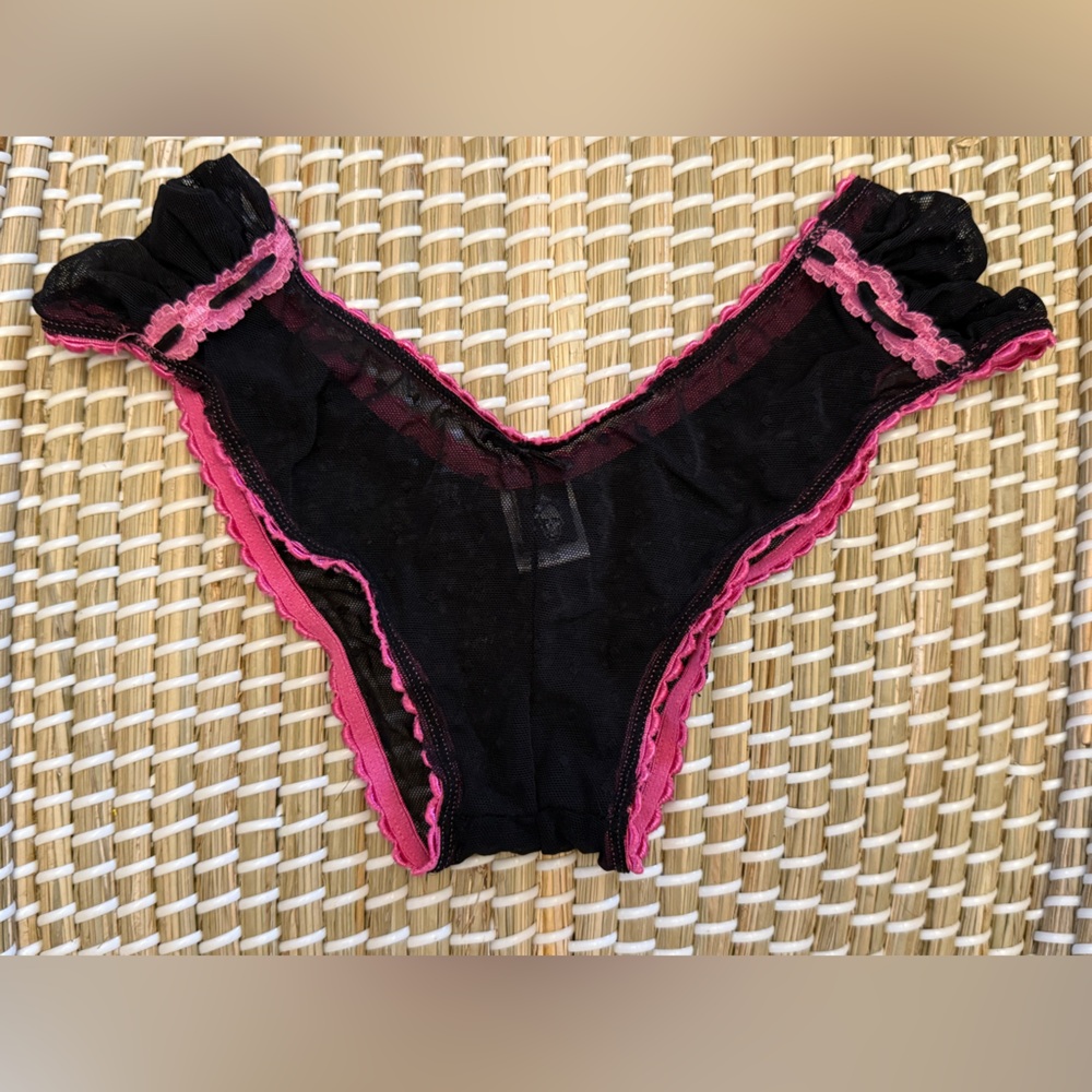 Black and Pink Lace Panty Bottoms with Ruffled Trim